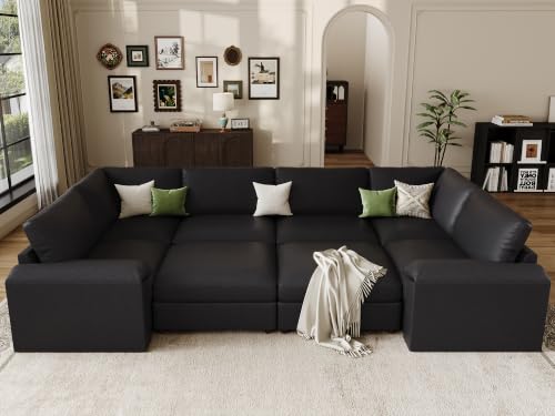 Image of EASE MOOSE Faux Leather Couch Bed, Modular Sectional Sofa Sleeper, Black