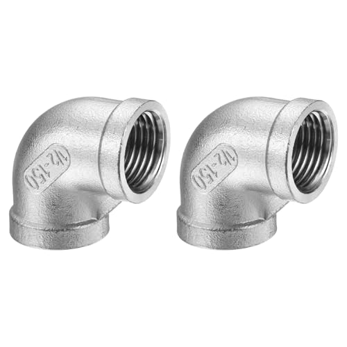 sourcing map 2pcs 304 Stainless Steel 90 Degree Elbow Fittings NPT 1/2 Female to Female Threaded Adapter Pipe Fitting for Connecting Water Pipe Air Hose PVC Tube Cast Coupling