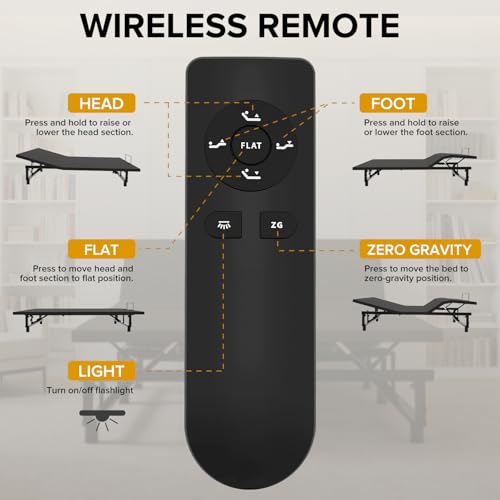 Image of Adjustable King Bed Frame with Head and Foot Incline Wireless Remote 4 Ports USB, Black Base, Under-Bed Nightlights, Zero Gravity Quiet Motor (Antique Black0)