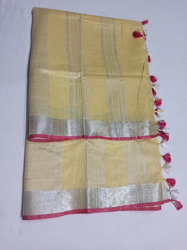 Image of STB-SILK TEXTILES BHAGALPUR Women's Linen Slub Saree With Contrast Blouse Piece