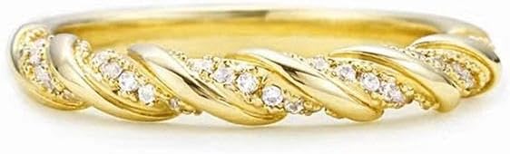 ENDLESSNESS & ETERNITY Twisted Half Eternity Cubic Zirconia CZs Simulated Diamond 14K Gold Plated Stackable Wedding Band Ring Engagement Ring Anniversary Ring Party Ring