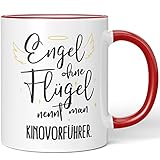JUNIWORDS Tasse, Engel ohne Flügel nennt man Kinovorführer, Rot (5169802)