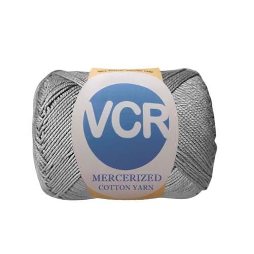 Image of VCR 4 Ply Grey 100% Mercerized Cotton Yarn, 60 Grams Hank, 190 Meters Length, Cotton Combed Ball, Smooth and Glossy Crochet Yarn for Crochet and Knitting, Pack of 1, Suitable for DIY Crafts