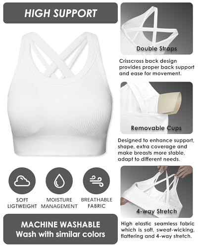 Image of Sports Bras for Women HIigh Support, Criss-Cross Back Padded Strappy High Impact Sports Bras for Women Large Bust