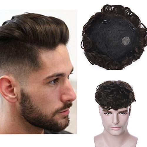 Silk-co Haarteile Echthaar Topper Extensions Echthaar für Männer Clip in Extensions Echthaar Gewellt Toupet Haarverdickung Haarverlängerung für Frauen 7A Human Hair 10cm-35g 02# Dunkelbraun