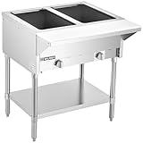 WILPREP 2 Well Commercial Gas Steam Table, 7000BTU Natural Gas Food Warmer with 8' Cutting Board & Storage Shelf, 30' Stainless Steel Food Warmer with Knob Control for Catering Buffets Restaurants