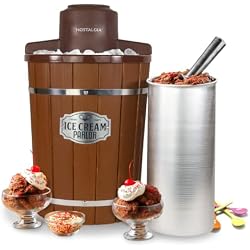 1 of Nostalgia Electric Ice Cream Maker With 6 Qt Capacity - Old Fashioned Ice Cream Machine Makes Frozen Yogurt or Gelato in Minutes- Vintage Wooden Style Ice Cream Maker with Aluminum Canister- Dark Wood