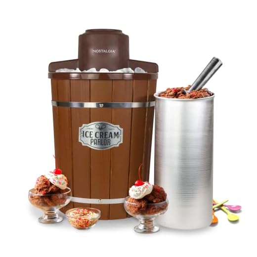 Nostalgia Electric Ice Cream Maker - Old Fashioned Soft Serve Ice Cream Machine Makes Frozen Yogurt or Gelato in Minutes - Fun Kitchen Appliance - Vintage Wooden Style - Dark Wood - 6 Quart