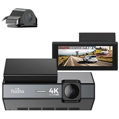 Fiodio 4K Dual Dash Cam Built-in GPS, Night Vision, WDR, Parking Mode, G-Sensor, 3.16" Display, 170° Wide Angle Front and Rear Dashboard Camera Recorder for Cars, Trucks Cover