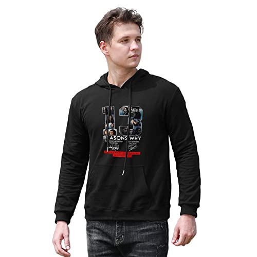 Bild: Men's 13 Reasons Why The Only Way to Learn The Secret is to Press Play Printed Hoodies Long Sleeve Pullover Loose Hoody Sweatershirt Black M f�r 15,49 EUR bei amazon.de