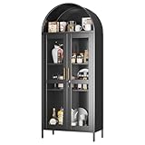 Picture of VEXPOR 73 in Tall Metal Arched Cabinet, Kitchen Pantry Cabinet with Locking Door, Modern Farmhouse Display Bookcase with 2 Adjustable Shelves for Dining Room and Living Room, Black, Assembly Required