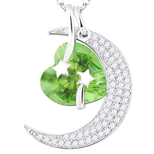 Peridot Necklace For Women Birthday Gifts Mom Wife I Love You To The Moon And Back Jewelry August Birthstone Sterling Silver Heart Moon Jewelry #TOP29