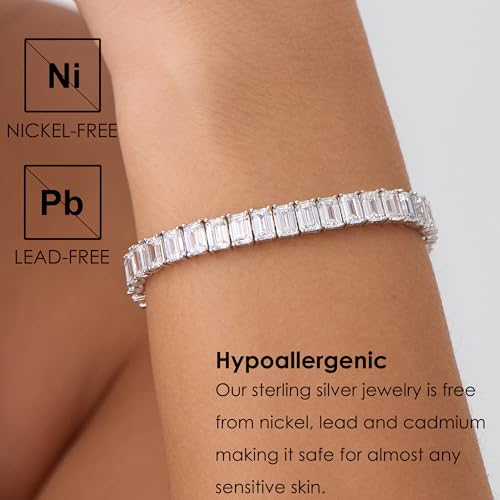 Michooyel Emerald Cut Cubic Zirconia Tennis Bracelet, Iced Shine 925 Sterling Silver Bracelet, Shining Wrist Jewelry 6-7.5 inches2