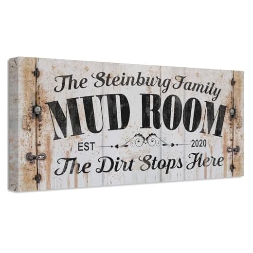 Personalized Mud Room Sign - Antique Laundry Room Decor, Customized Print with Family Name and Year Established, Great Housewarming Gift, Ready to Hang Rustic Metal Style Stretched Canvas Print