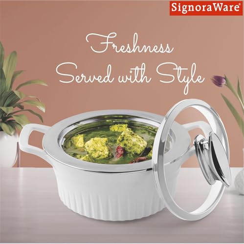 Image of SignoraWare Master Lock BPA Free Plastic Casserole | Inner Stainless Steel With Borosilicate Glass Lid | Perfect for Home, Kitchen & Gifting | Ideal for Storing & Serving Hot Meals (2 Ltr | White)