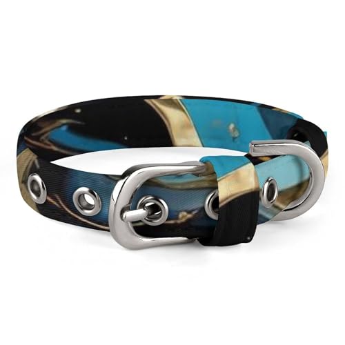 Collier en marbre bleu et or pour chien réglable et chic