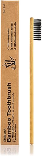 Miniatura 2 de Cepillo de dientes ecológico de bambú natural biodegradable con cerdas suaves infundidas de carbón (paquete de 6)