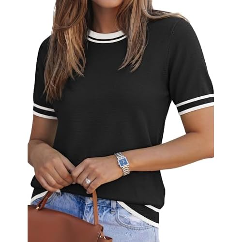 LOMON Short Sleeve Sweater for Women Light-Weight Crew Neck Summer Tops Dressy Casual Women's Clothes 2026, S-XXL