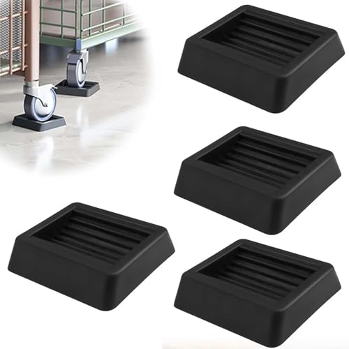 WJUAN 4 Pezzi Furniture Coasters, Antiscivolo Coppe Bloccaruote, Quadrato, Design Scanalato, Nero, Antigraffio, Gomma Coppe Blocca Ruote, per Mobili e Gabbie con Ruote Inferiori a 50 mm