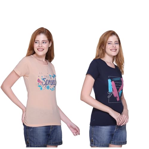 Image of Women's Cotton Half Sleeve Regular Fit T Shirt || Printed Tshirts for Women Pack of 2