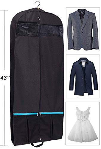 KIMBORA Gusseted 43" Suit Garment Bags for Travel Storage Breathable wardrobe Hanging Clothes Cover with 2 Large Shoe Pockets (Pack of 2) - Thumbnail 5