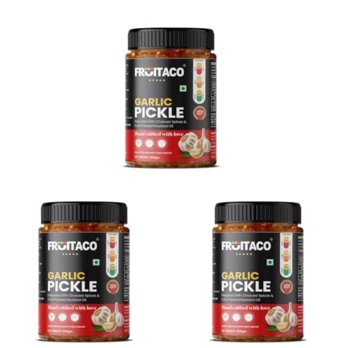 Image of Fruitaco Garlic Pickle 500 Gm - Robust & Flavorful Indian Pickle for Garlic Lovers, Lahsun Ka Aachar (Pack of 3)