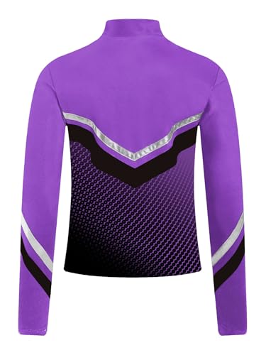 Kids Girls Gradient Dots Printed Long Sleeve Jacket Outerwear Color Block Zipper Figure Skating Sweatshirt4