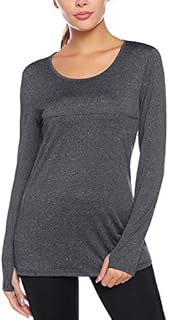 Sykooria Women's Long Sleeve Fitness Yoga Tops with Thumb Hole Ladies Workout Running Sportswear Training T-Shirts Activewear