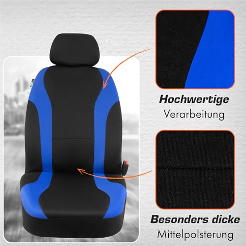 Upgrade4cars Autositzbezüge Set Universal Blau | Auto-Schonbezüge Vordersitze & Rückbank | Autositzbezug Schwarz | Autozubehör Innenraum | Geschenke für Frauen und Männer