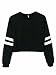 Joeoy Women's Casual Striped Long Sleeve Crop Top Sweatshirt Black-S