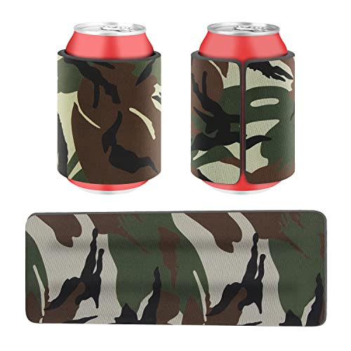 Desing Wish 12oz Standard Can Cooler Sleeve Cover Non-slip Drinks Cans/Bottles/Cups Sleeves Holder Strong Spring Slap Band Wrap for Beer/Soda/Ice Beverage 12oz and Above - 3 Pack (Camouflage)