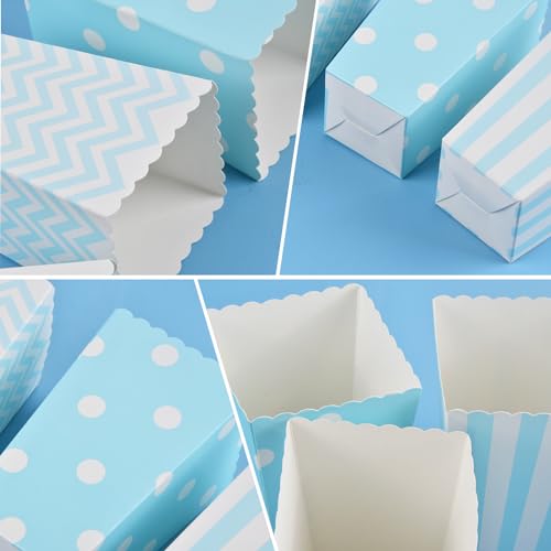 YILANJIN Popcorn Boxes, 60 Pack Popcorn Boxes with Striped, Polka Dot and Waves Pattern, Pink and Blue Small Popcorn Cartons, Sweet Containers, for Movie Night, Party, Birthday (2 x 4.5 Inch)
