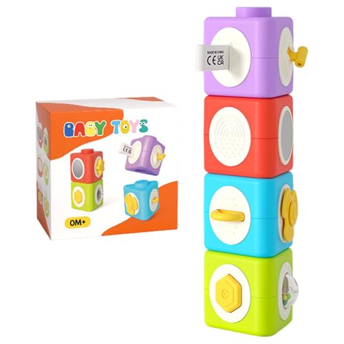 Jorzer Tablero Ocupado para niños pequeños, Cubo Ocupado Montessori apilable, Juguetes sensoriales de Aprendizaje para niños pequeños, Producto para bebés.-