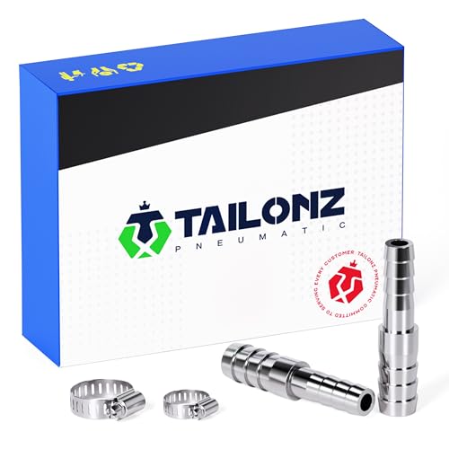 TAILONZ PNEUMATIC 6PCS Union 5/8" Barbed x 3/8" Barbed Splicer 304 Stainless Steel Hose Fitting Mender Joiner