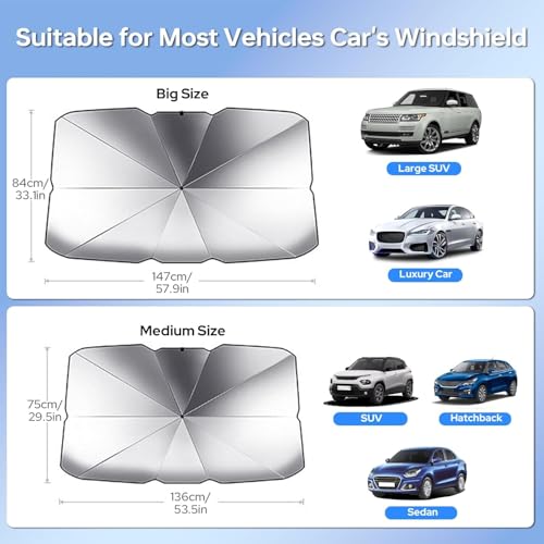 Image of Round Car Windshield Sun Shade - Foldable UV Protection Front Window Sun Shield | Reflective Heat Resistant Sun Visor | Universal Fit for Most Vehicles
