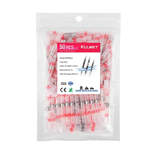 Kuject Lot de 50 connecteurs de fil à souder AWG 22-18, rouge joint à souder thermorétractables manchons de soudure isolés étanches pour joint de fil de bateau, automobile, bateau Cover