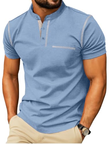 Image of Sailwind Mens Henley Shirts Short Sleeve Summer Casual Classic Cotton T Shirts Pocket Button Shirt