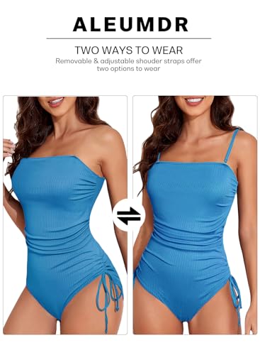Aleumdr Women's Ribbed One Piece Tummy Control Swimsuit Cheeky Tie Side High Cut Bathing Suit Swimwear3