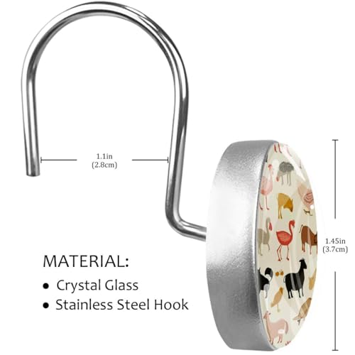 Crochets de rideau de douche acier inoxydable et cristal ronds colorés