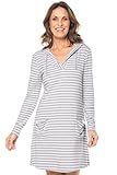 11 Best Beach Cover Ups for Over 50: Stylish Protection Without Compromise 4 Hooded Cover-Up Dress with Pockets - UPF 50+ Sun Protection - Catalina in Grey/White Stripe