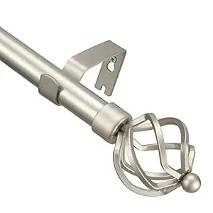 Yunnephele 1 inch Adjustable Curtain Rod 72-144 inch,Twisting Cage Finials Single Drapery Rod for Window,Modern Farmhouse Curtain Rods Set, Nickel Brushed