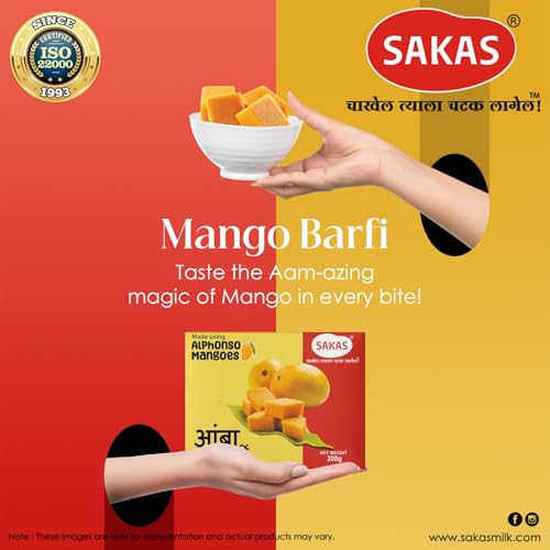 Image of Sakas Mango Burfi (Amba Barfi) 200g | Authentic Alphonso Mango Mithai with Soft Melt-in-Mouth Texture | No Preservatives | Traditional Indian Sweet Gift Box | Since 1993
