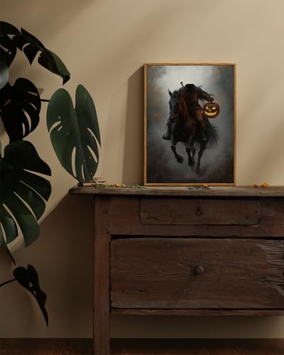 Image of ARPEOTCY Vintage Framed Canvas Wall Art, 12x16inch, Gothic Headless Horseman Wall Decor, Dark Academia Art Prints Home Decorations, Dark Moody Paintings for Living Room Bedroom Office Decor