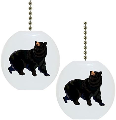 Set of 2 Black Bear Solid Ceramic Fan Pulls