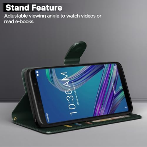 Image of Pikkme Flip Cover for Asus Zenfone Max Pro M1 Leather Finish | Inside TPU with Card Pockets | Wallet Stand and Shock Proof | Complete Protection Flip Case(Green)