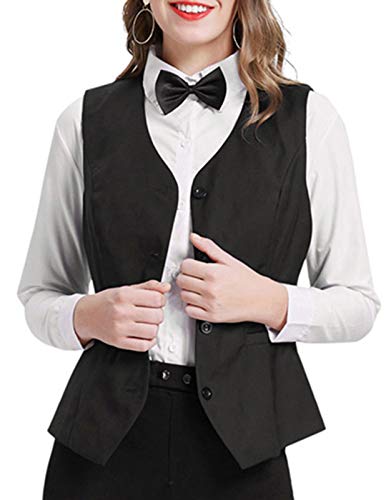 Grace Karin Women's Formal Vest Waistcoat Sleeveless Slim Fit Dressy Suit Vest(L,Black) #TOP3