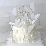 White Butterfly Cake Toppers, 11pcs Butterfly Cupcake Toppers Happy Birthday Metal Gold Cake Topper