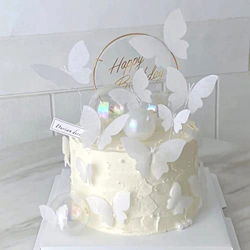 White Butterfly Cake Toppers, 11Pcs Butterfly Cupcake Toppers Happy Birthday Metal Gold Cake Topper For Girls Women's Birthday Cake Party Decorations #TOP4