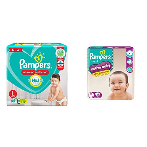 Image of Pampers Diaper Pants, Large, 64 Count & Pampers Active Baby Diapers - 62 Pieces (Medium)