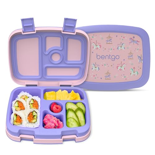 Bentgo® Kids Prints Leak-Proof, 5-Compartment Bento-Style Kids Lunch Box - Ideal Portion Sizes for Ages 3 to 7 - BPA-Free, Dishwasher Safe, Food-Safe Materials - 2022 Collection (Carousel Unicorns)